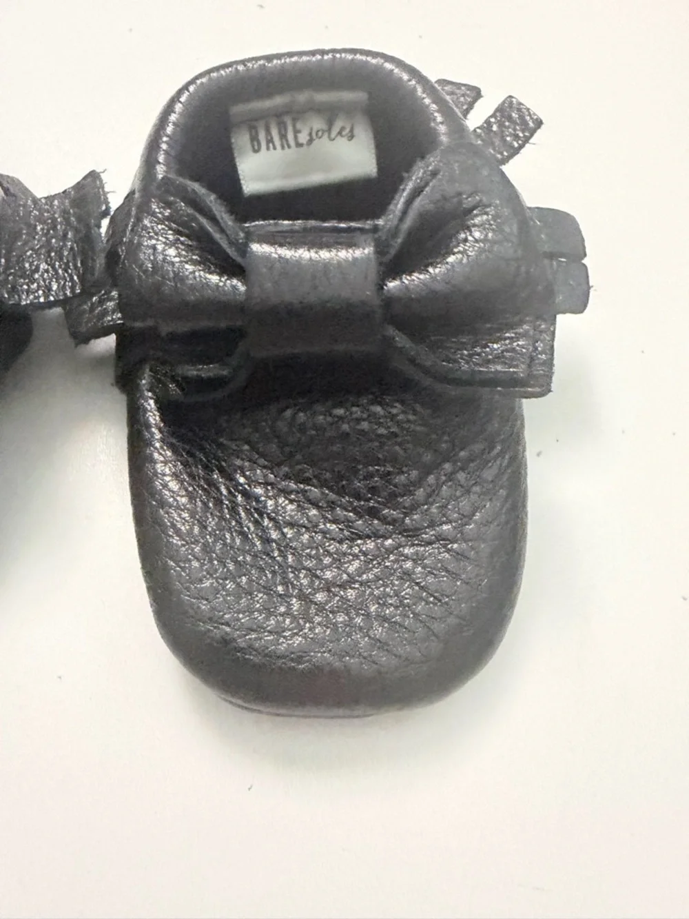 Bare Soles Moccasins Leather Soft Bow Black Baby Size 1 NB-3m